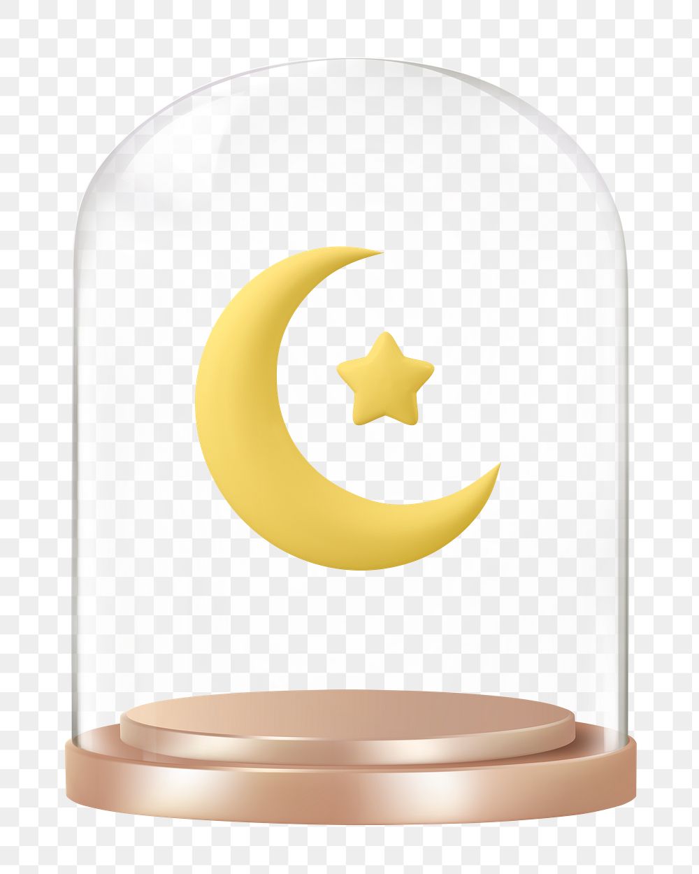 PNG gold star and crescent, glass dome sticker, religious concept art, transparent background