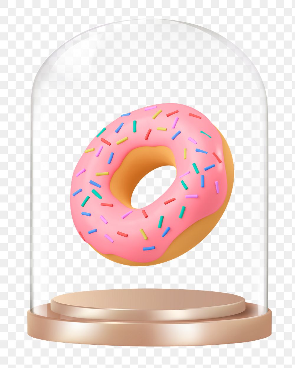 3D donut png glass dome sticker, dessert concept art, transparent background