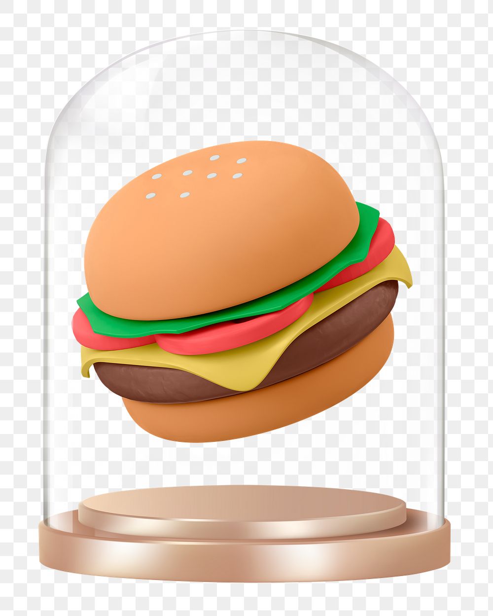 3D cheeseburger png glass dome sticker, food concept art, transparent background