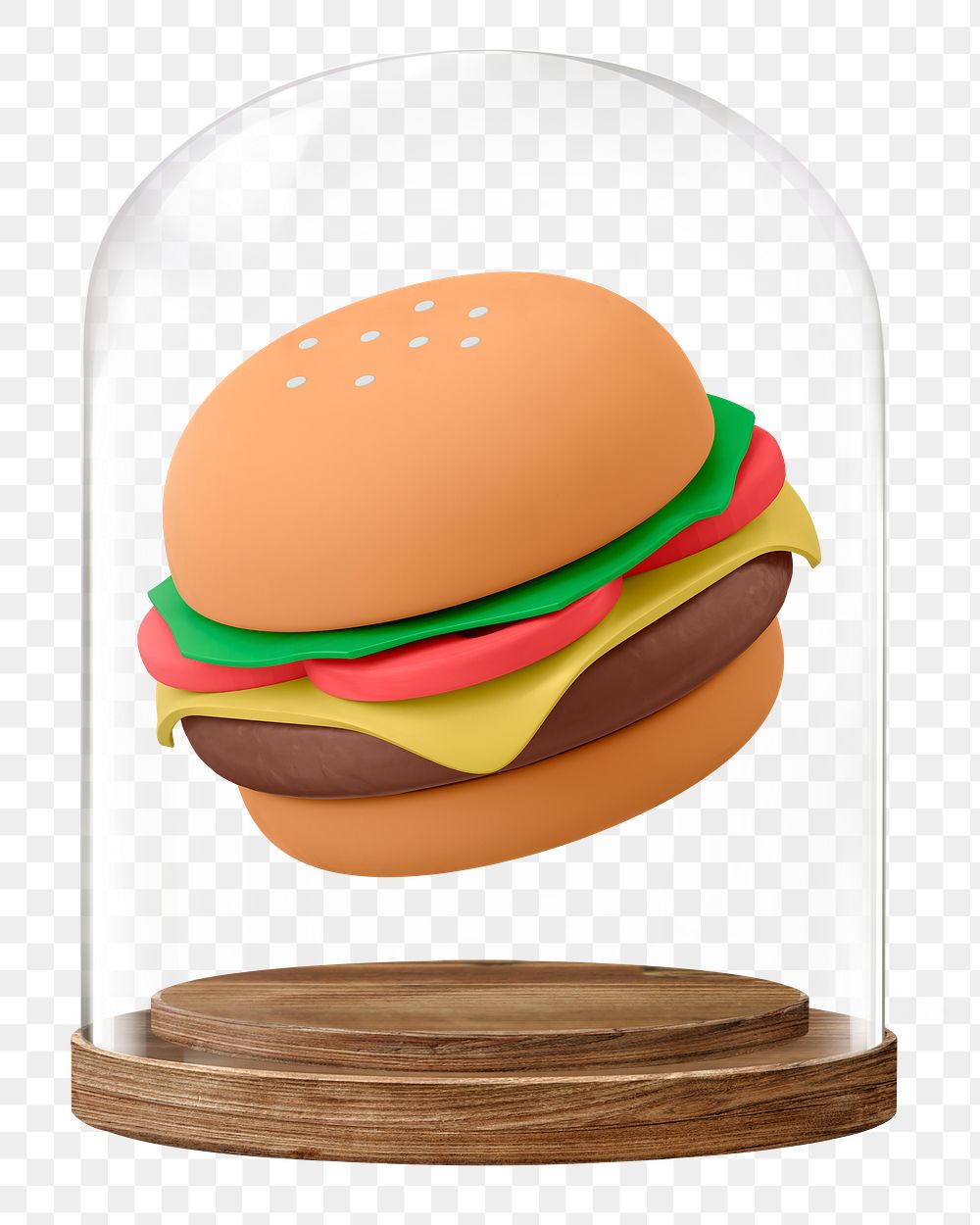3D cheeseburger png glass dome sticker, food concept art, transparent background