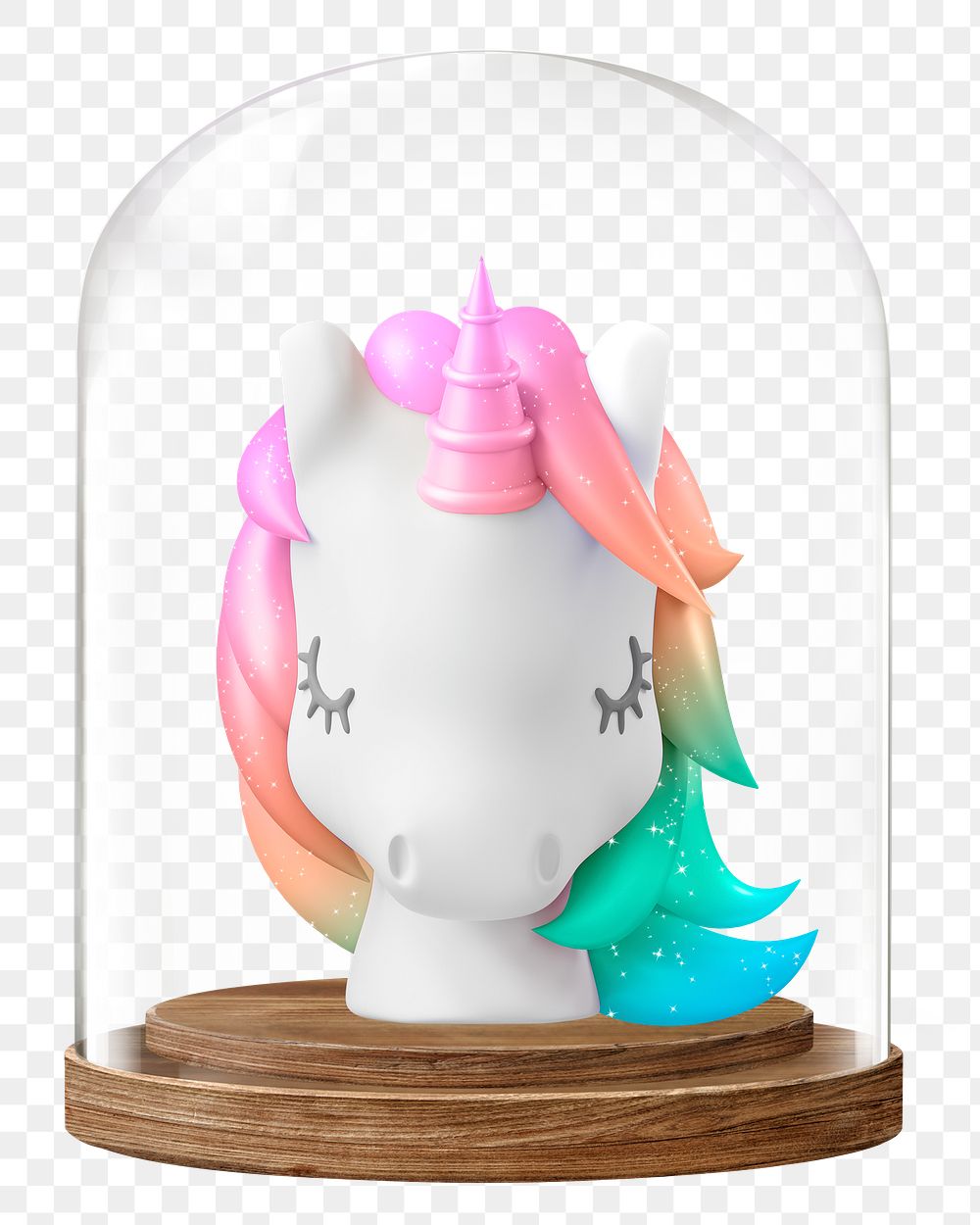 3D unicorn png glass dome sticker, startup business concept art, transparent background