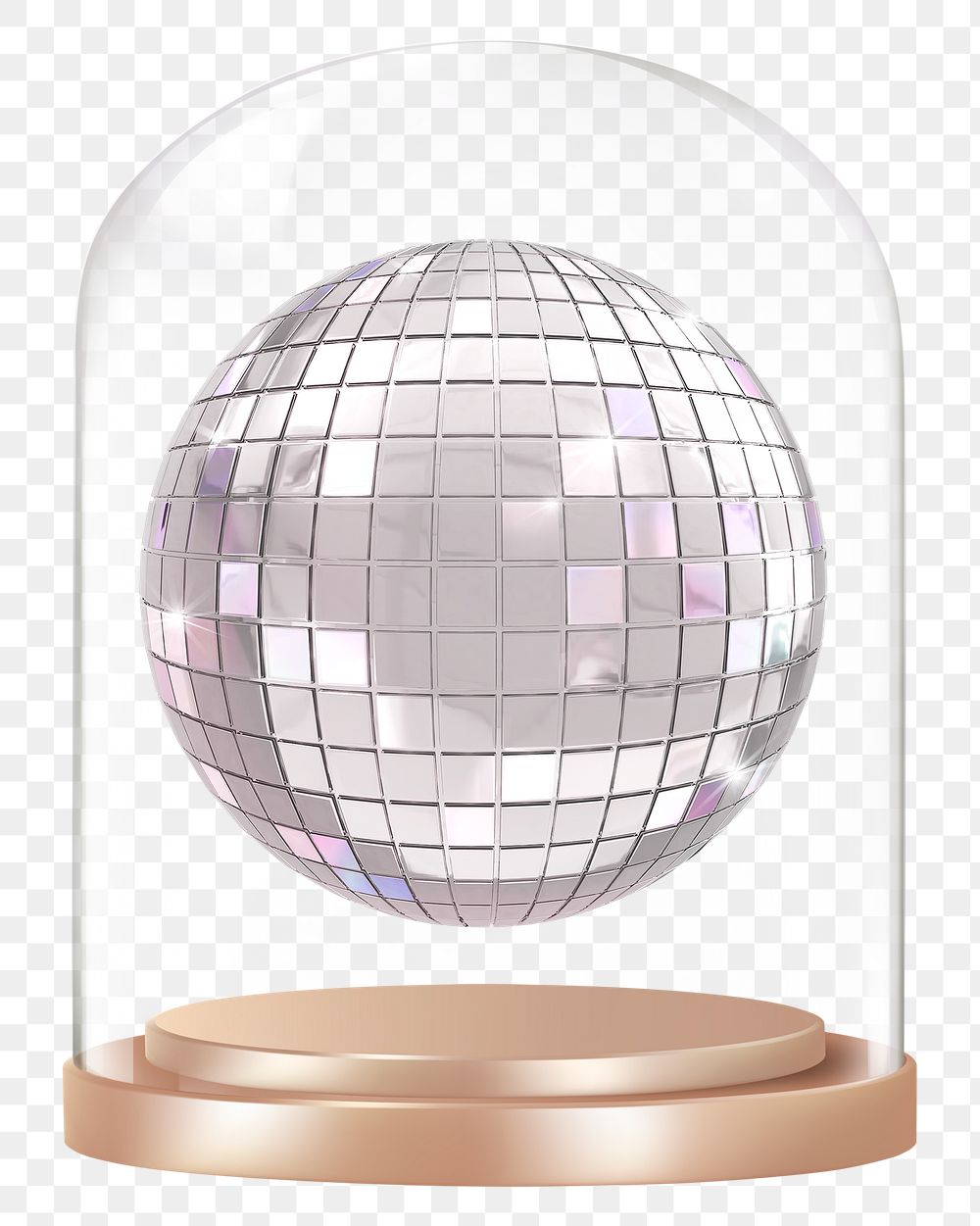 Silver disco png ball glass dome sticker, transparent background