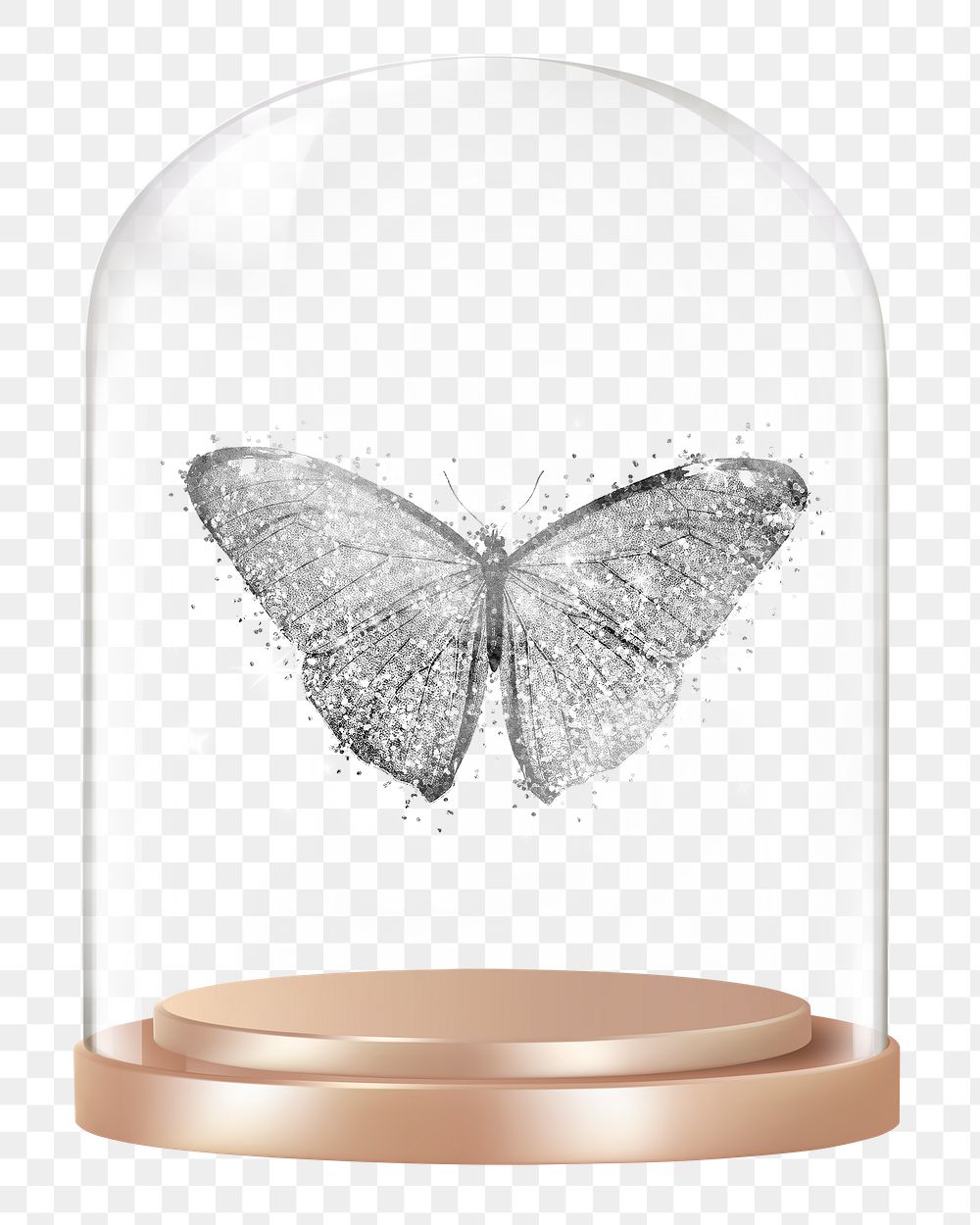 Glittery butterfly png glass dome sticker, insect concept art, transparent background