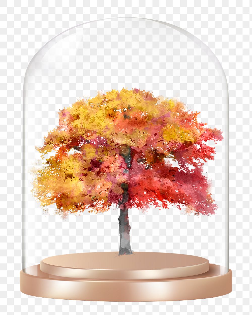 Autumn tree png glass dome sticker, seasonal aesthetic concept art, transparent background