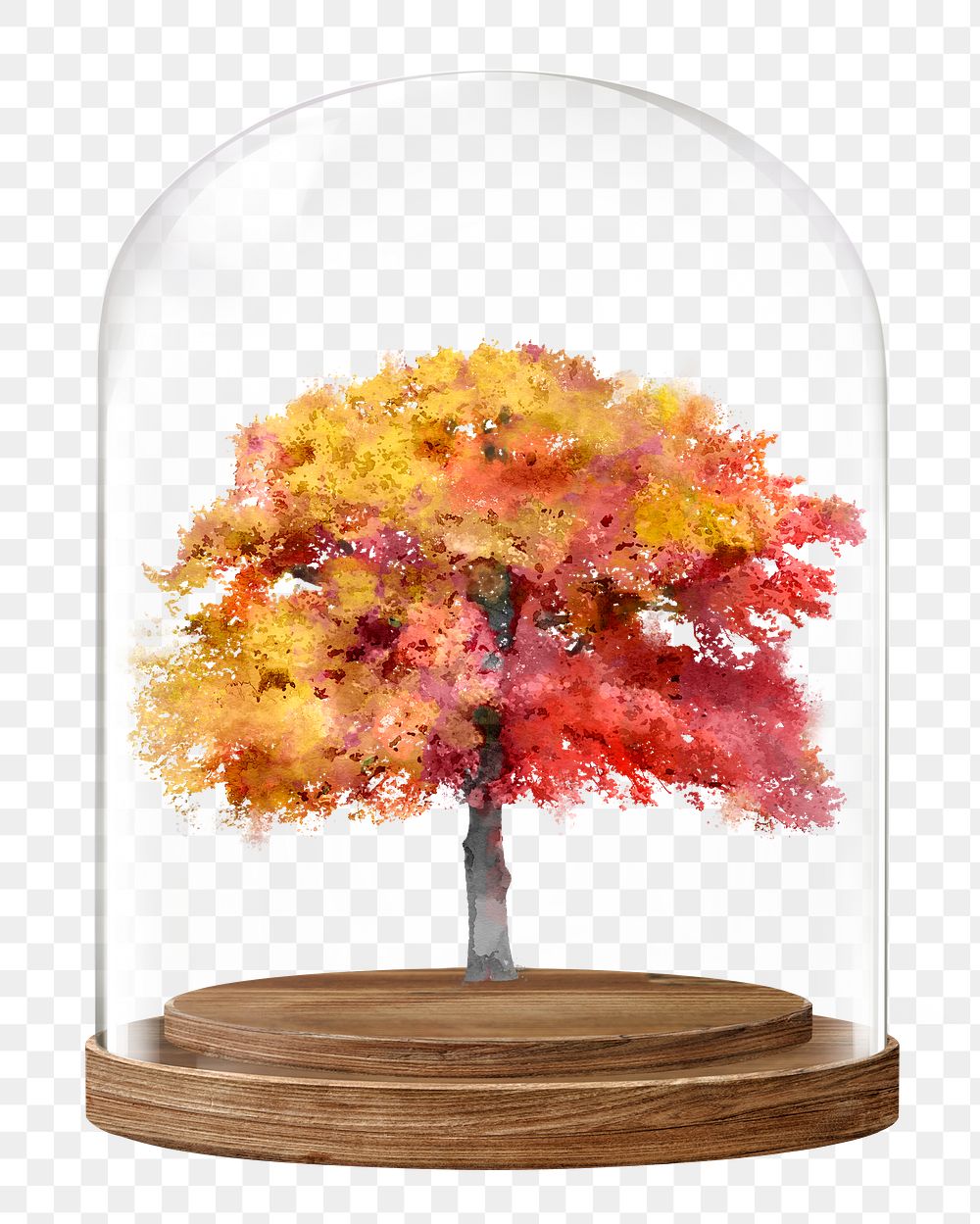 Autumn tree png glass dome sticker, seasonal aesthetic concept art, transparent background