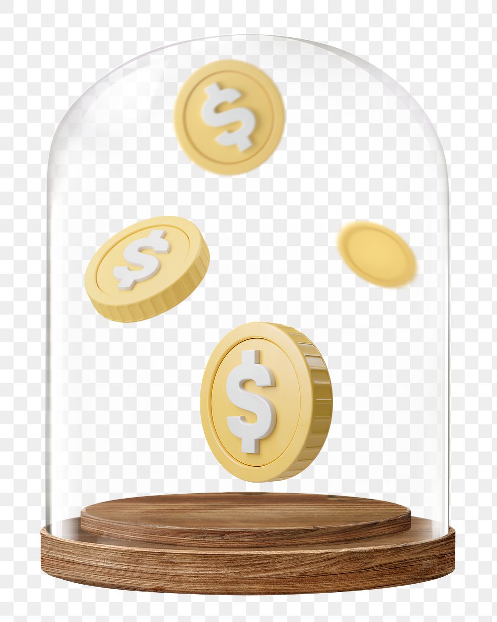 Falling coins png glass dome sticker, finance concept art, transparent background