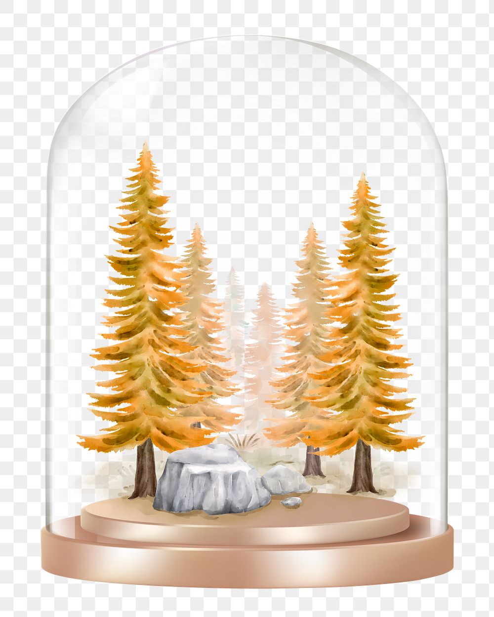 Autumn pine png forest glass dome sticker, seasonal aesthetic concept art, transparent background