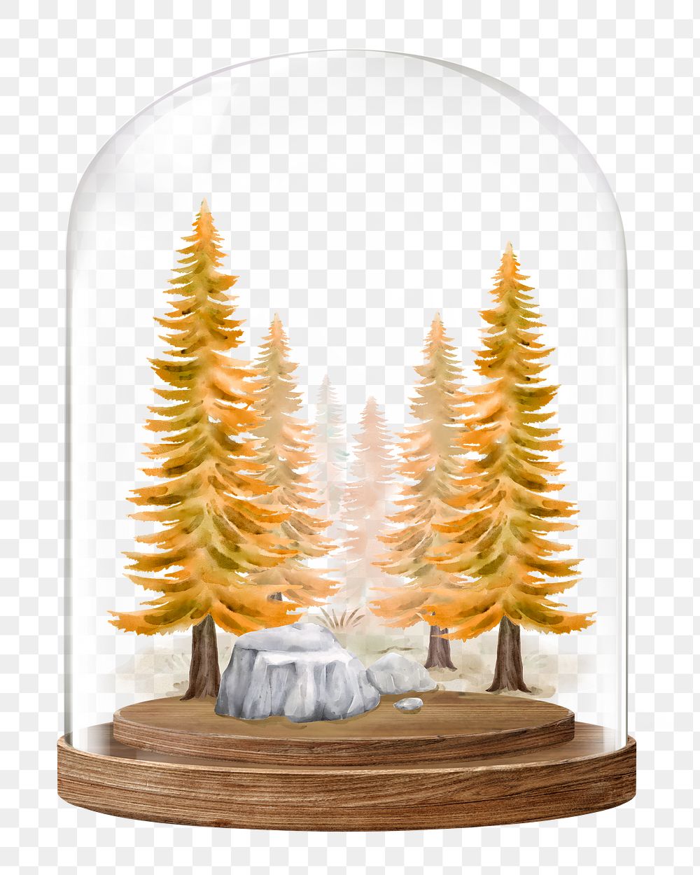 Autumn pine png forest glass dome sticker, seasonal aesthetic concept art, transparent background