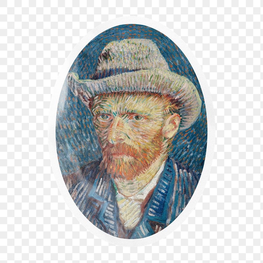 PNG Van Gogh's self portrait painting, printable oval sticker in transparent background, remixed by rawpixel.