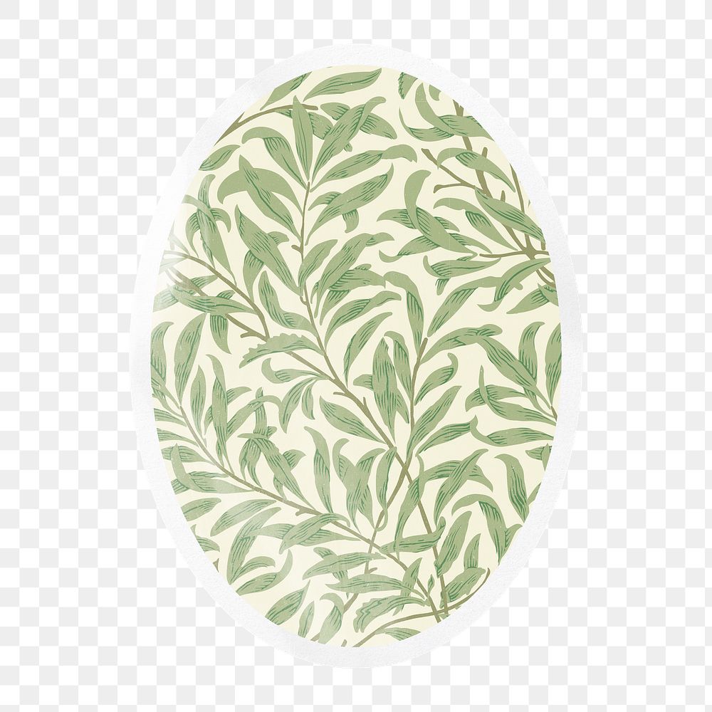PNG William Morris&rsquo;s willow bough pattern, printable oval sticker in transparent background