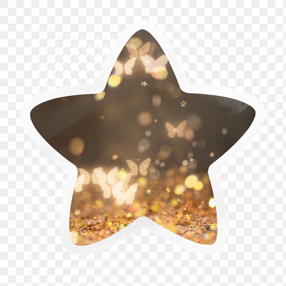 PNG butterflies bokeh light, printable star clipart with white outline, transparent background