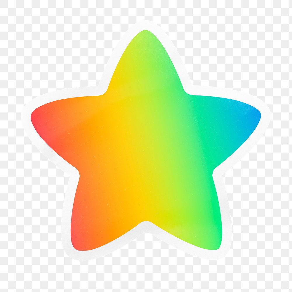 PNG neon gradient sticker, printable star clipart with white outline, transparent background