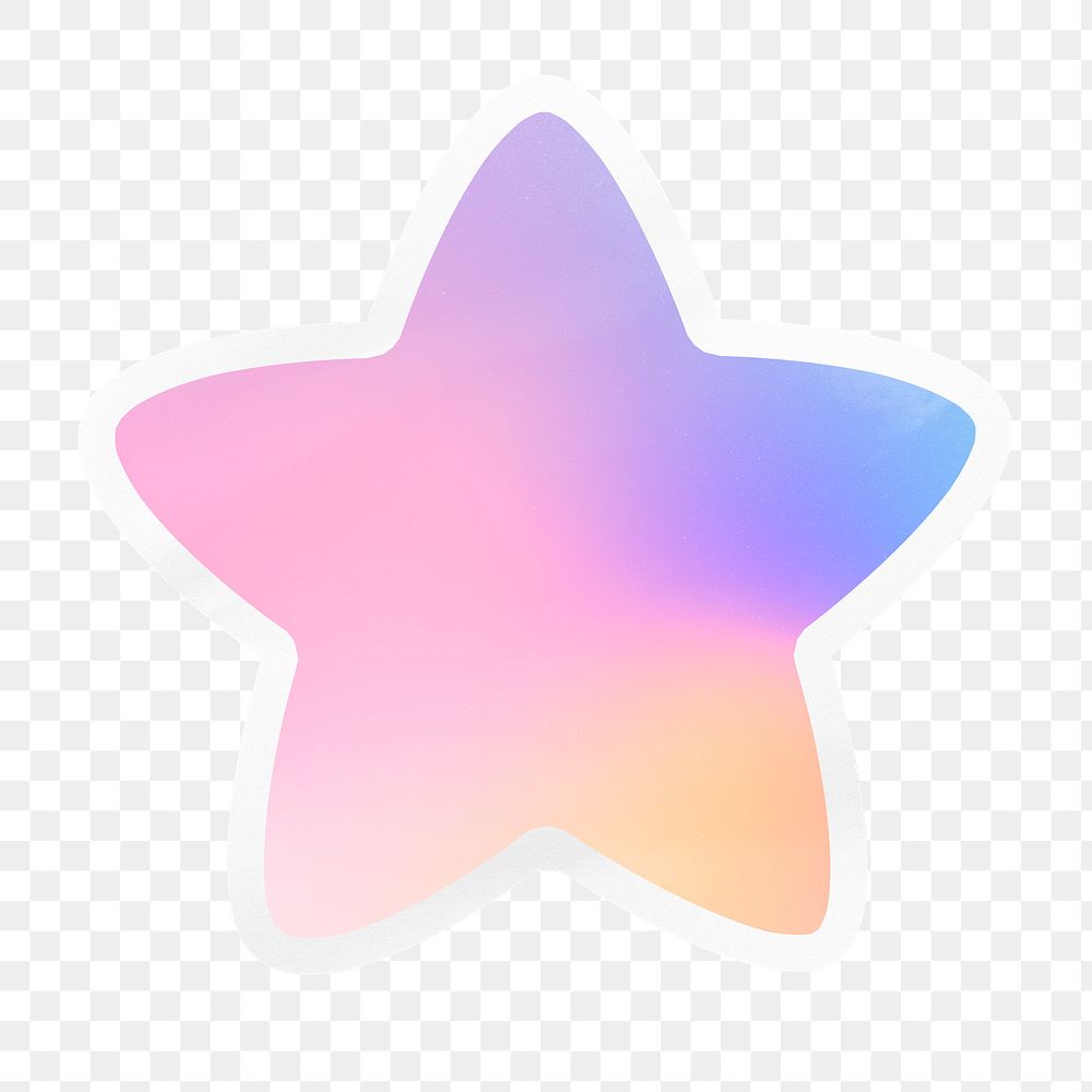 PNG pastel gradient sticker, printable star clipart with white outline, transparent background