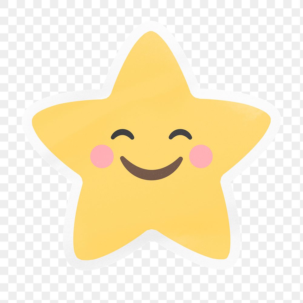 PNG smiling star emoji, digital sticker with white border in transparent background
