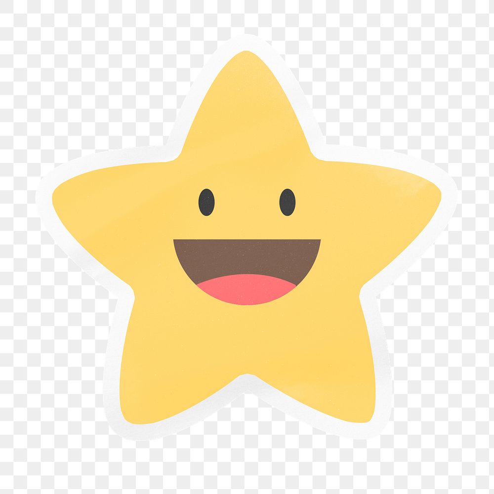 PNG happy star emoji, digital sticker with white border in transparent background