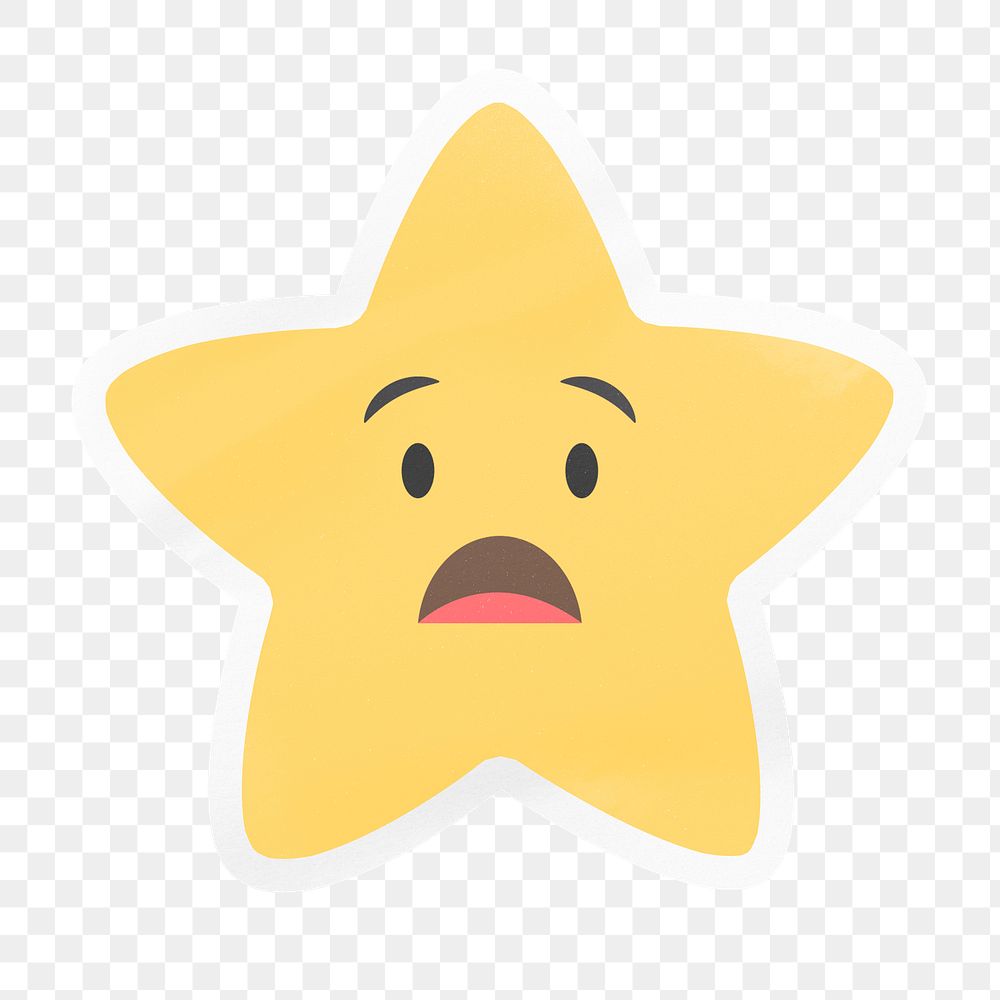 PNG surprised star emoji, horrified face expression digital sticker, transparent background