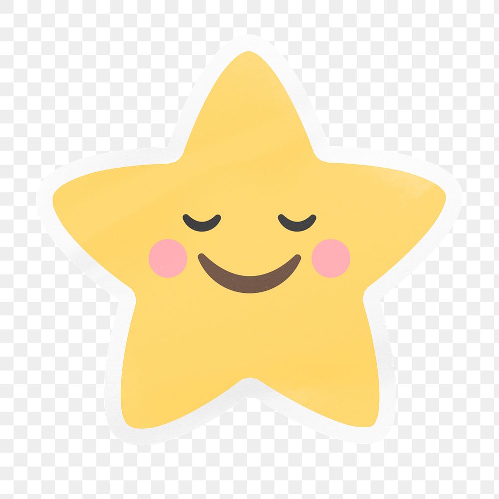 PNG blushing star emoji, happy digital sticker with white border in transparent background