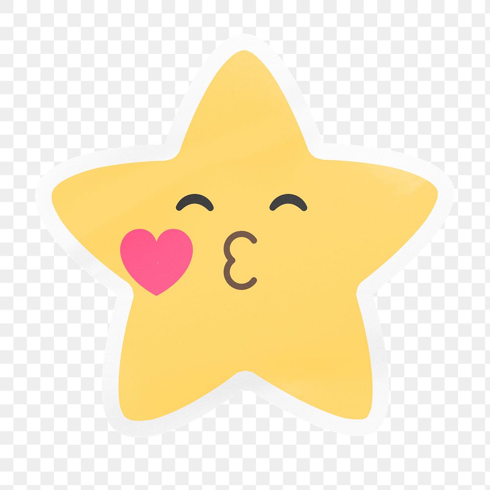 PNG kissy face star emoji, love digital sticker with white border in transparent background
