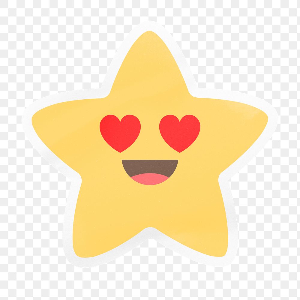 PNG heart eyes star emoji, love digital sticker with white border in transparent background