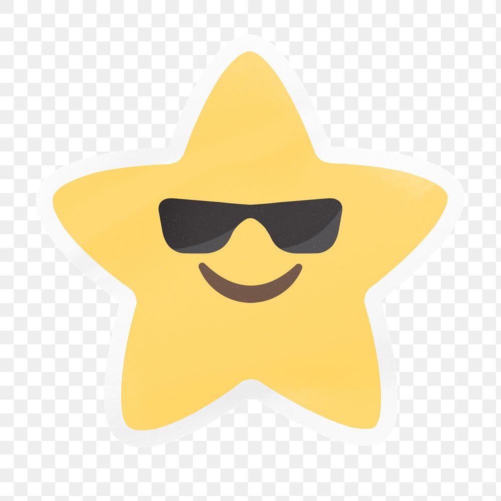 PNG cool star emoji, face with sunglasses digital sticker, transparent background