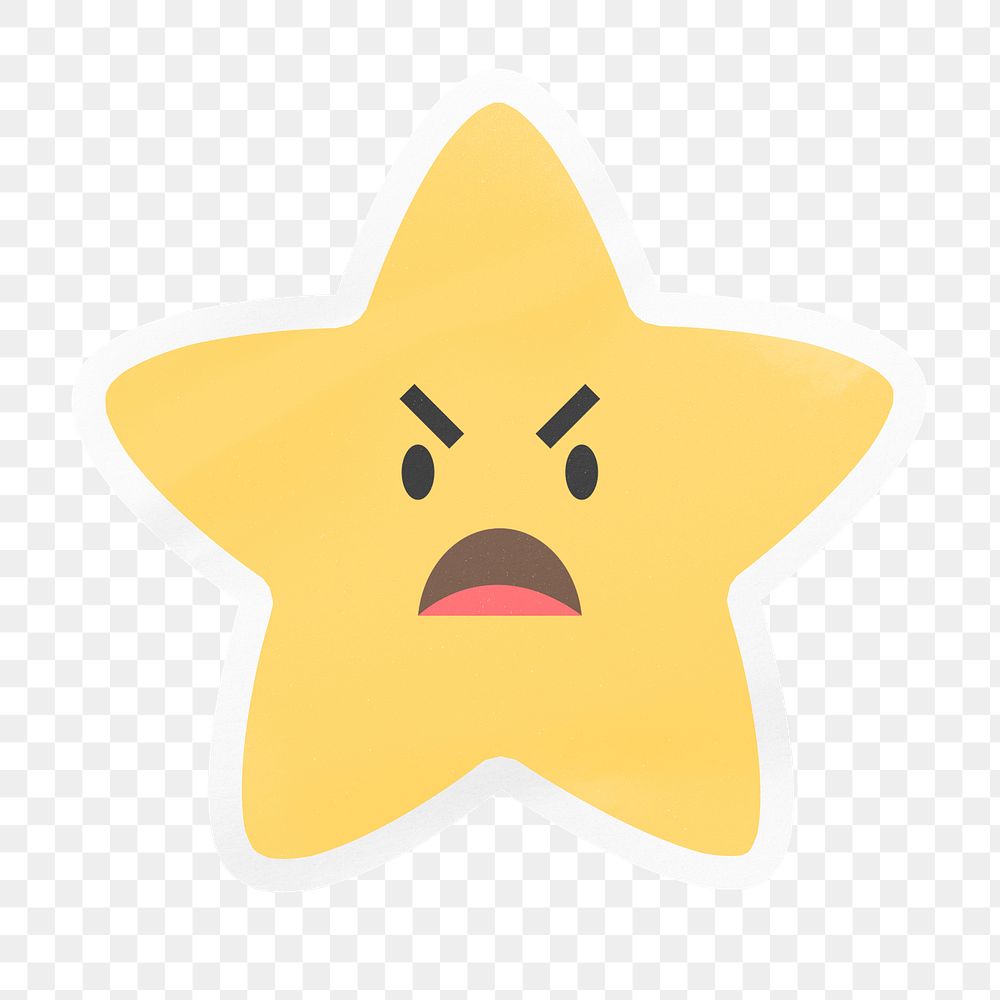 PNG angry star emoji, digital sticker with white border in transparent background
