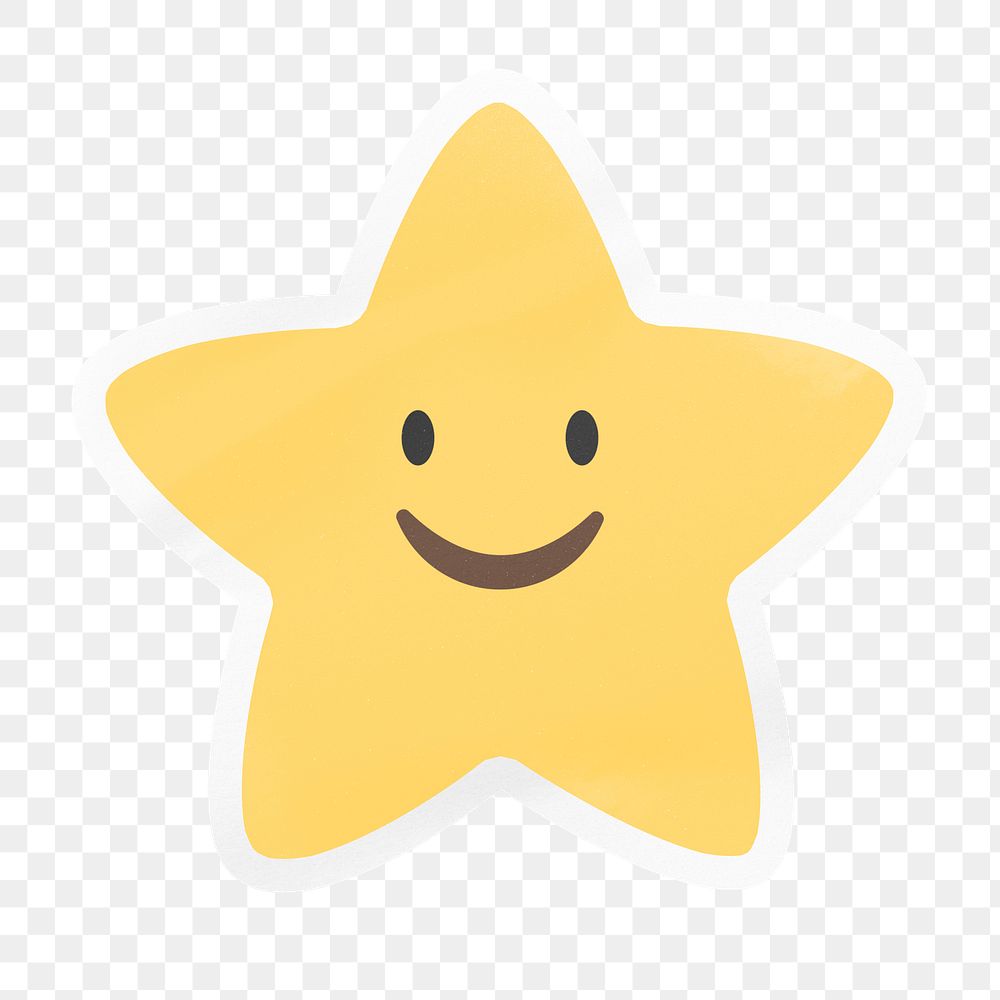 PNG happy star emoji, slightly smiling face digital sticker, transparent background