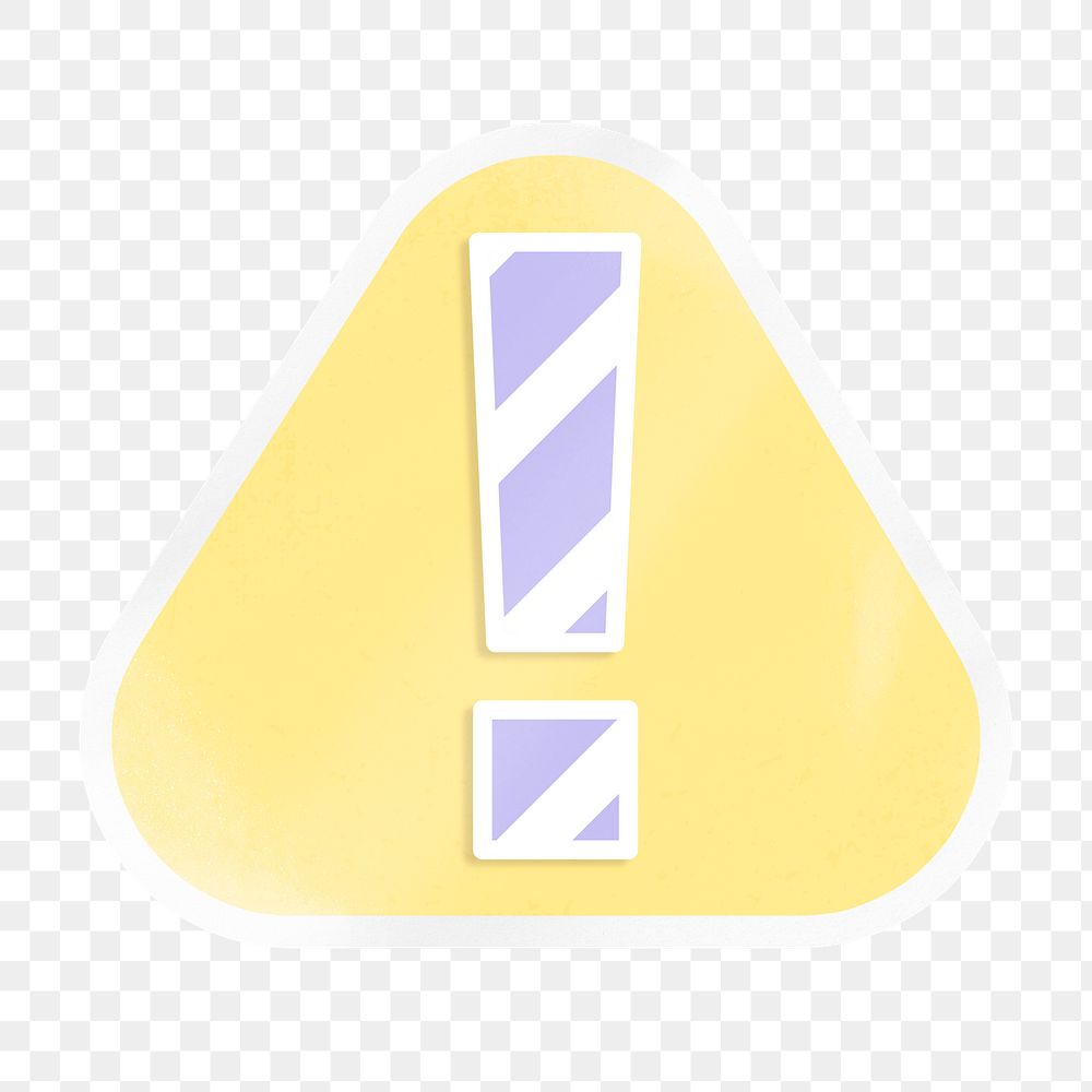 PNG attention and alert sign, cute pastel sticker, triangle with white border label in transparent background
