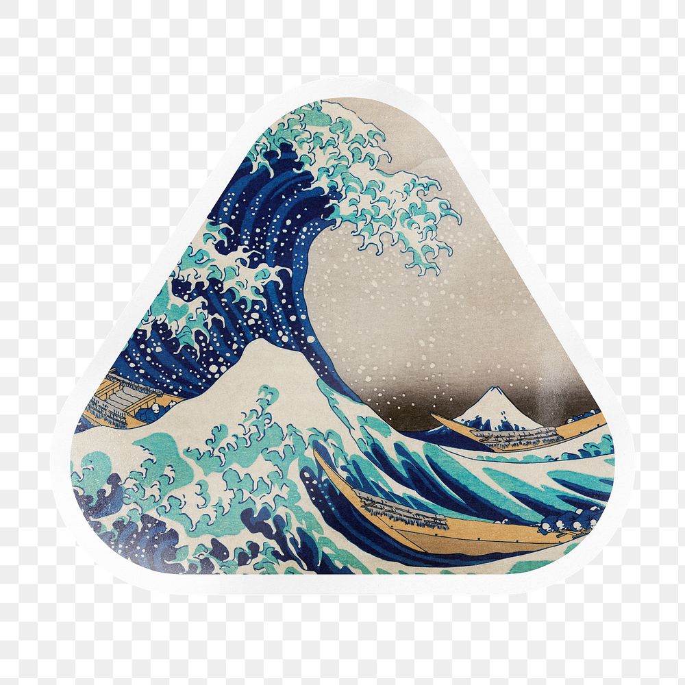 PNG Hokusai's The Great Wave off Kanagawa, printable triangle sticker in transparent background, remixed by rawpixel.