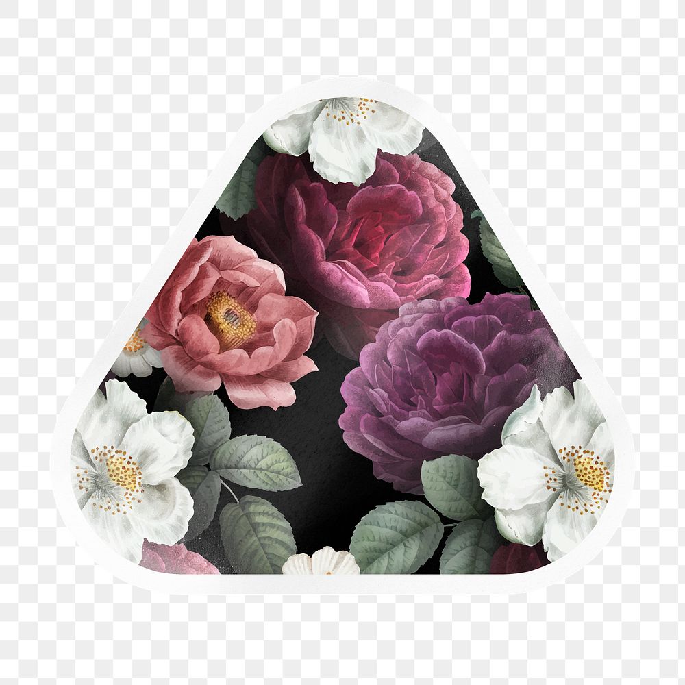Flower png vintage illustration, beautiful botanical sticker, triangle clipart in transparent background