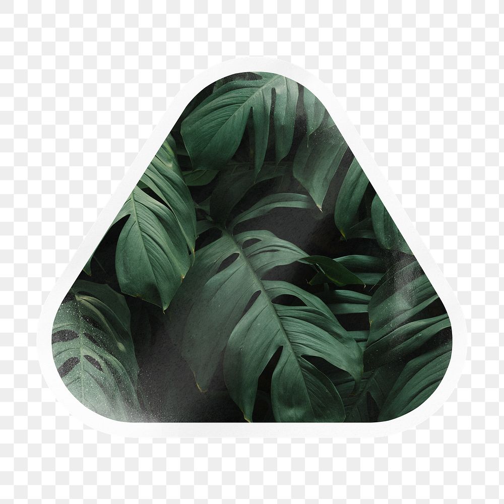 PNG green tropical leaves, printable triangle sticker in transparent background