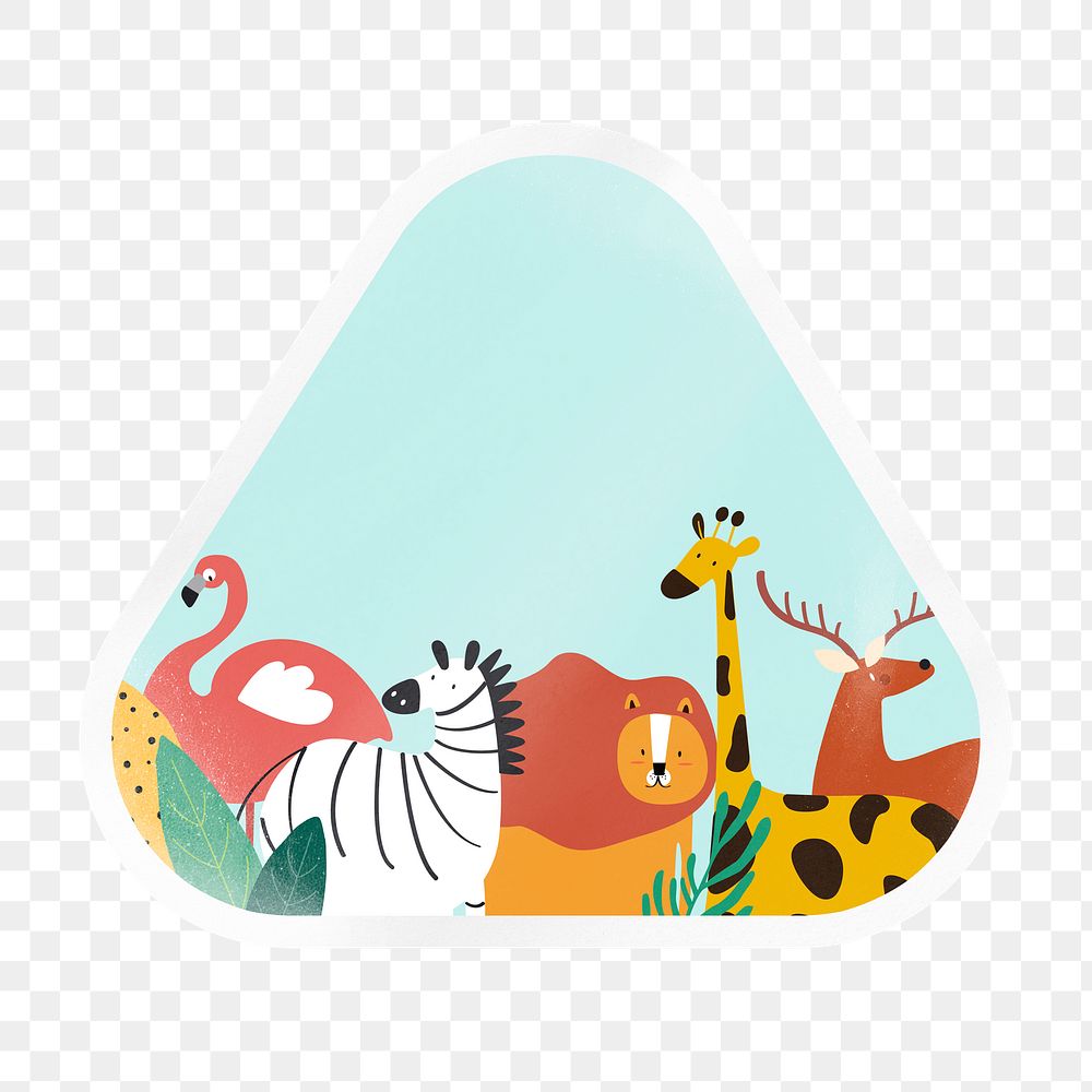 PNG animal kingdom, cartoon illustration sticker, triangle with white border in transparent background