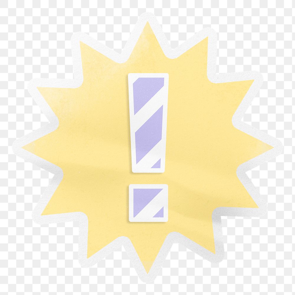 Exclamation mark png, cute pastel sticker, starburst with white border label in transparent background