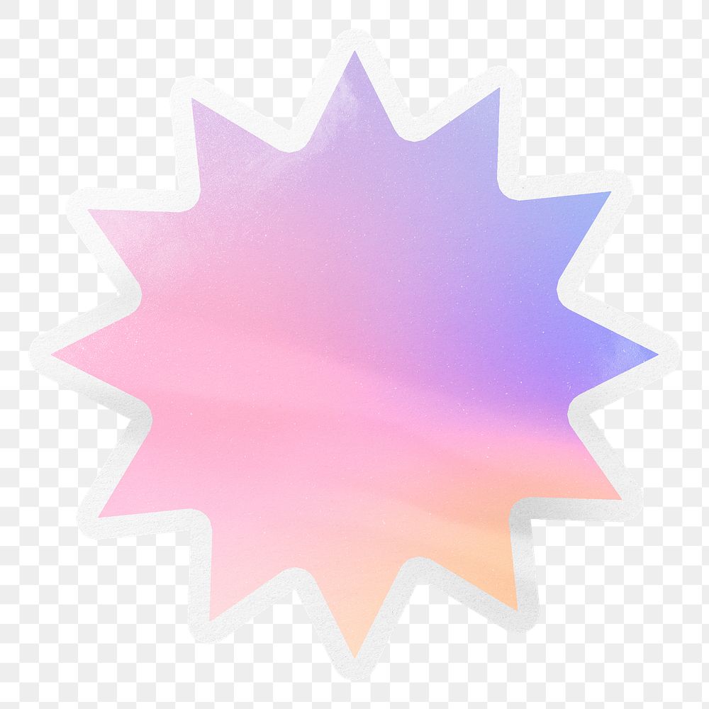 PNG pastel gradient sticker, printable starburst clipart with white outline, transparent background