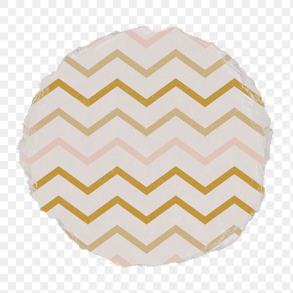 Geometric badge png, zigzag pattern on ripped paper, transparent background