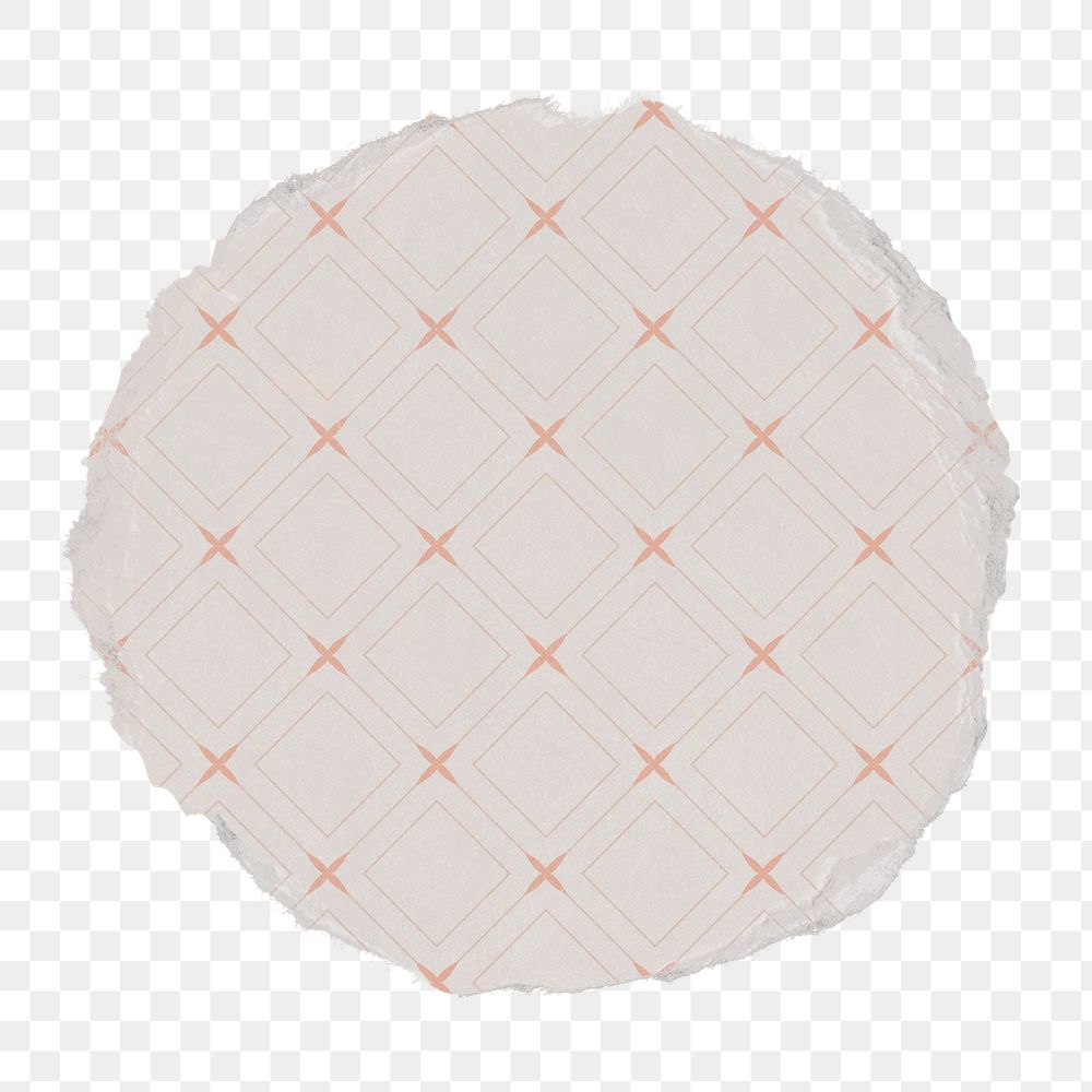 Geometric badge png, grid pattern on ripped paper, transparent background