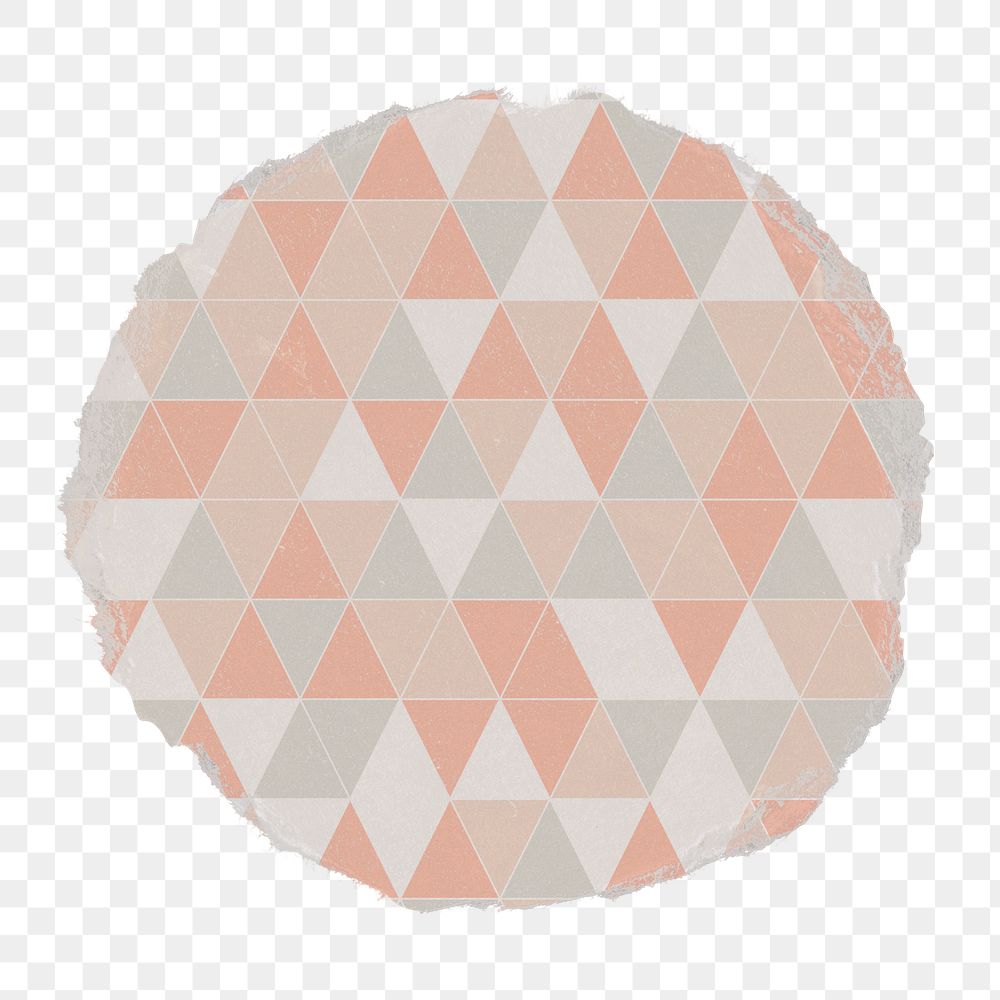 Geometric badge png, triangle pattern on ripped paper, transparent background