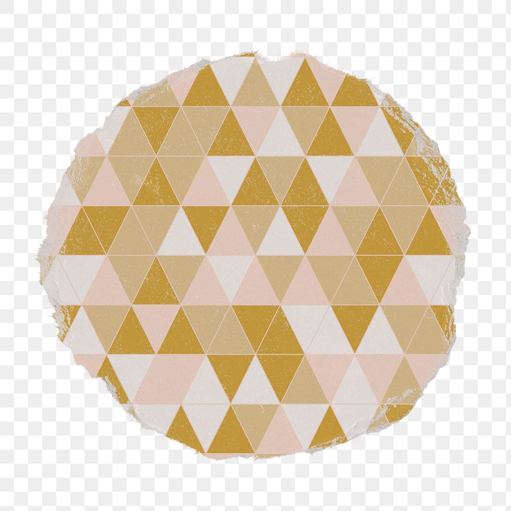 Geometric badge png, gold pattern on ripped paper, transparent background