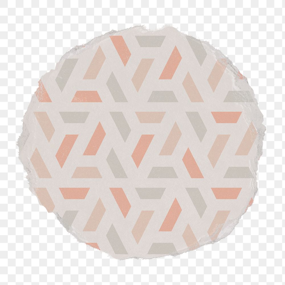 Geometric badge png, abstract pattern on ripped paper, transparent background