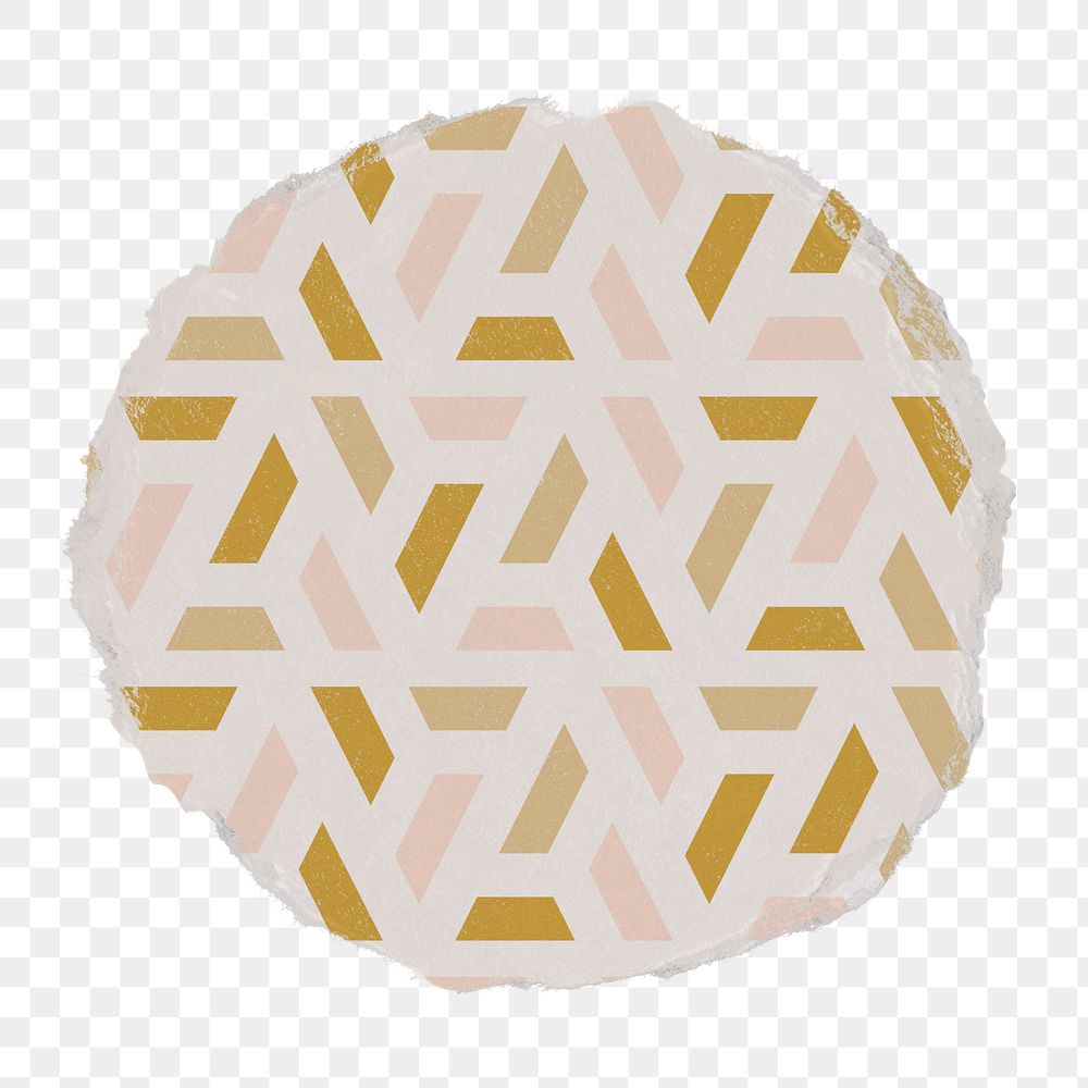 Geometric badge png, gold pattern on ripped paper, transparent background