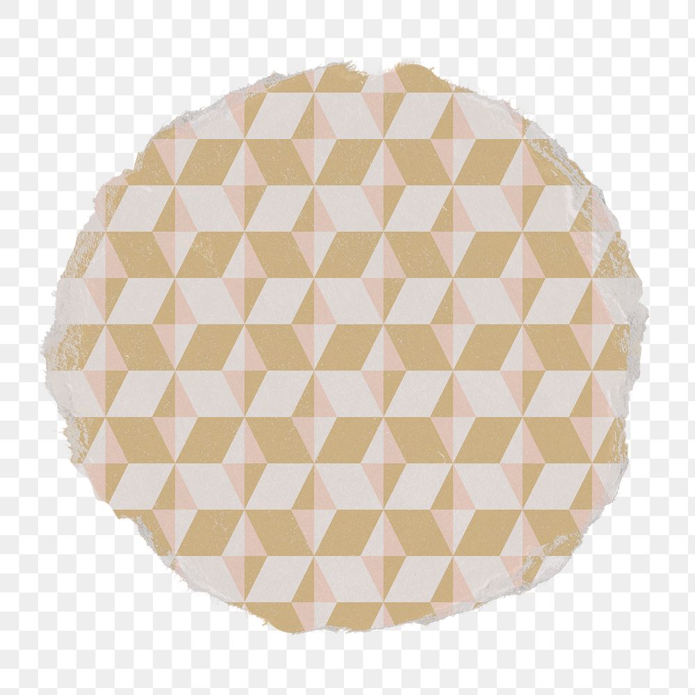 Gold badge png, geometric pattern on ripped paper, transparent background