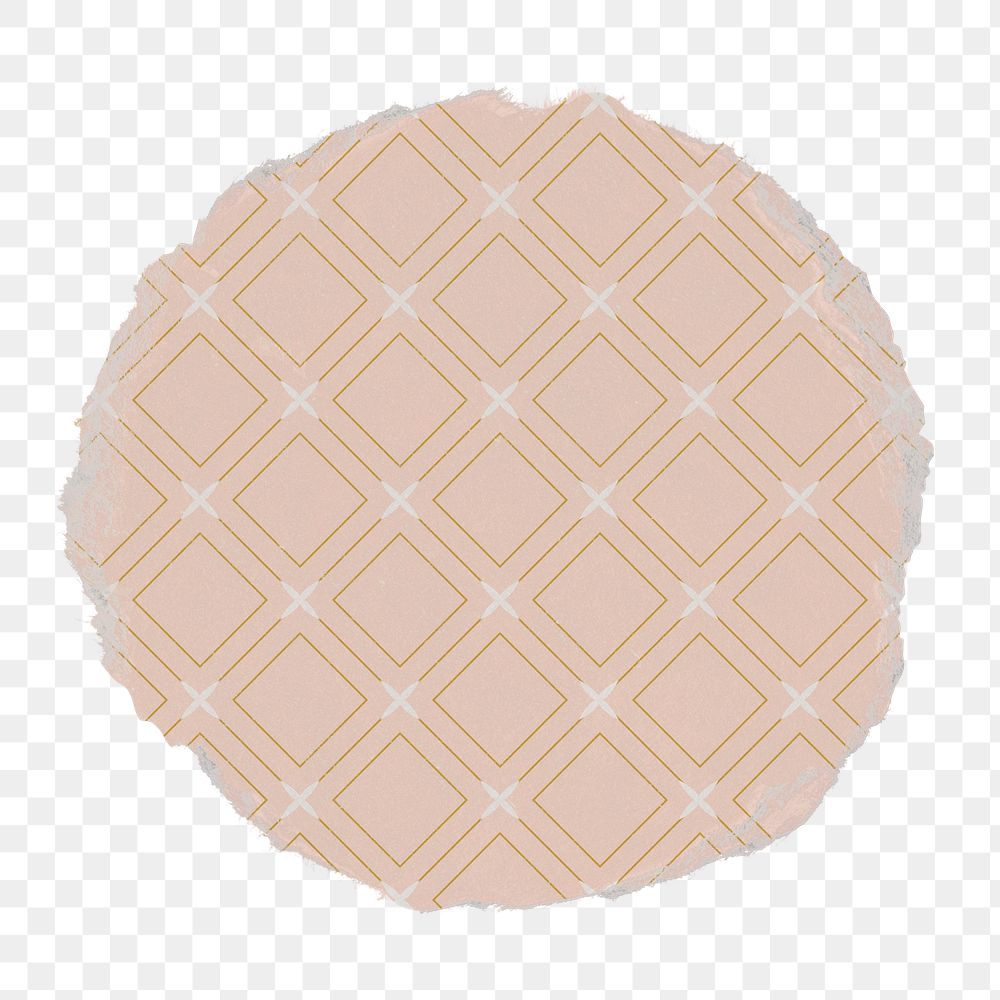 Geometric badge png, pink pattern on ripped paper, transparent background