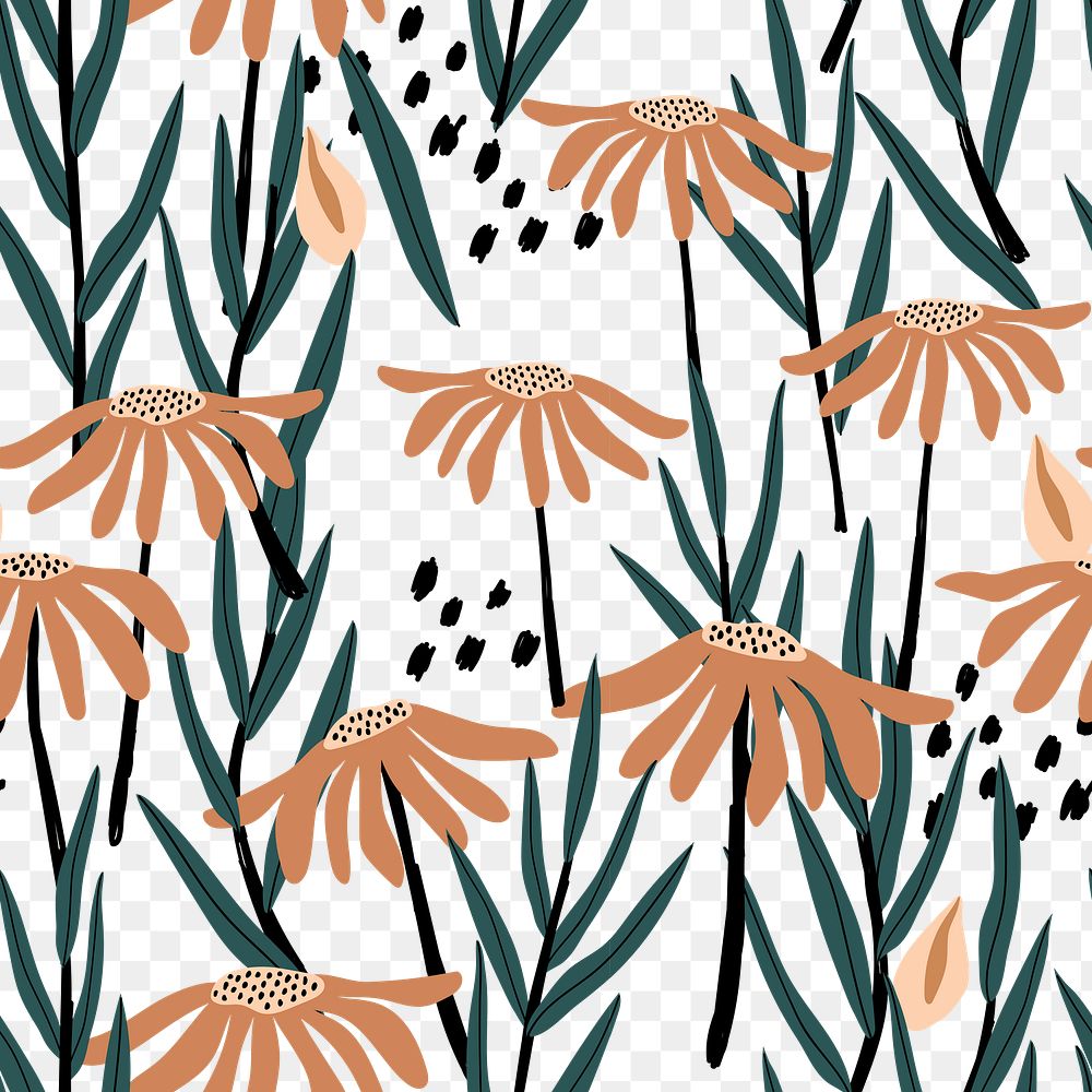 Flower doodle png pattern, abstract daisy, transparent background