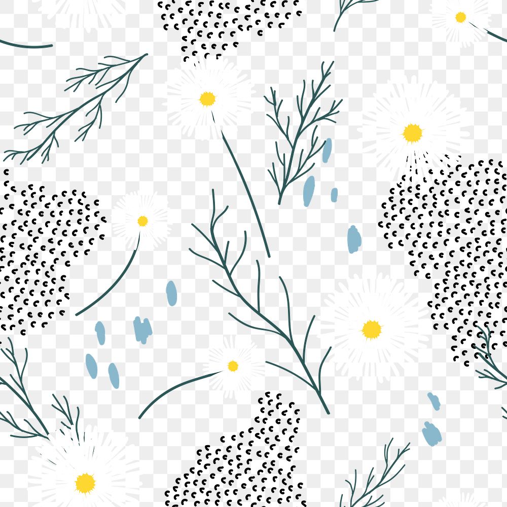 Cute daisy png doodle pattern, transparent background