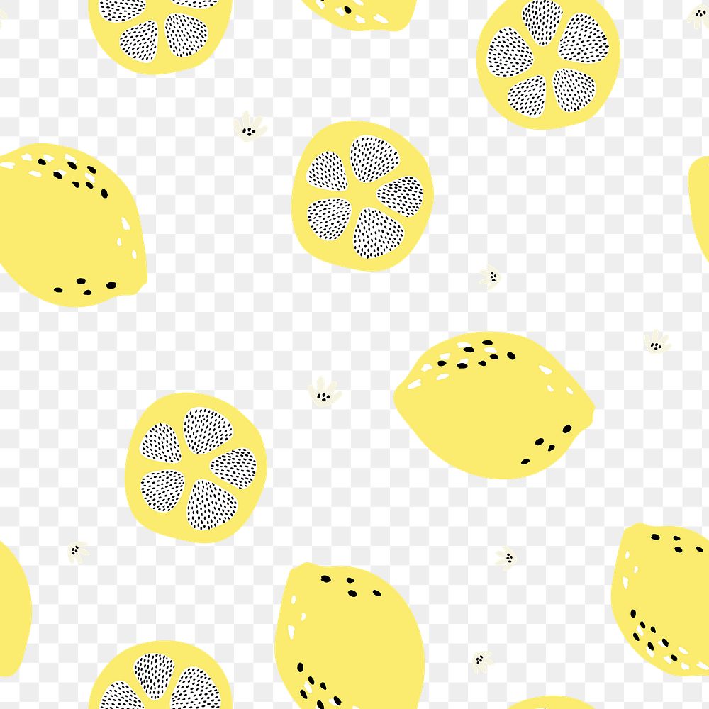 Lemon pattern png transparent background, fruit doodle