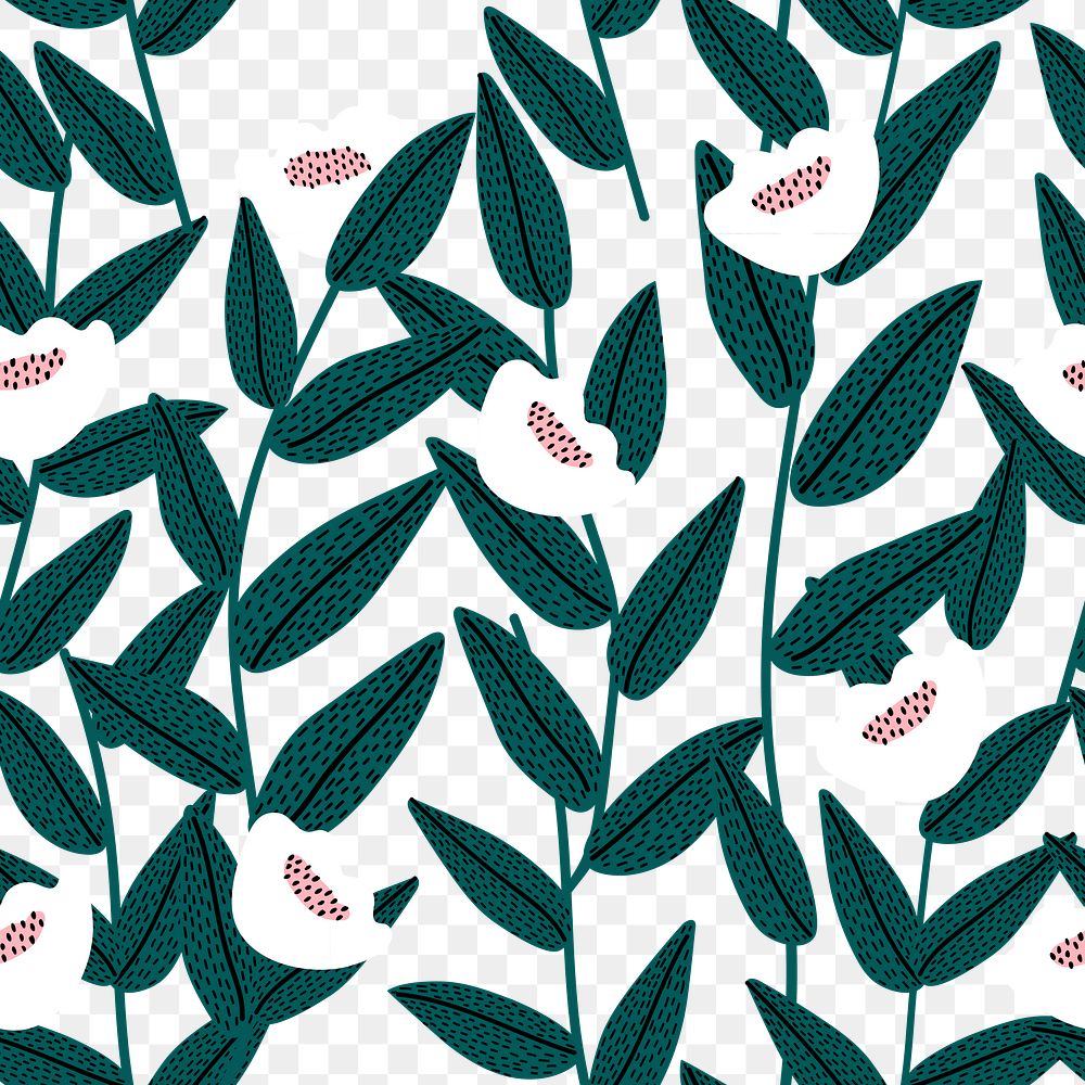 Aesthetic flower png pattern, botanical doodle, transparent background