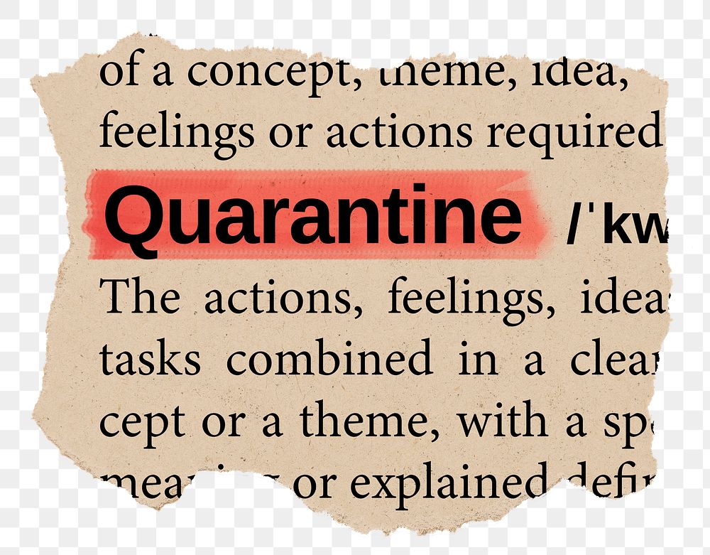 Quarantine png word sticker, torn paper dictionary, transparent background