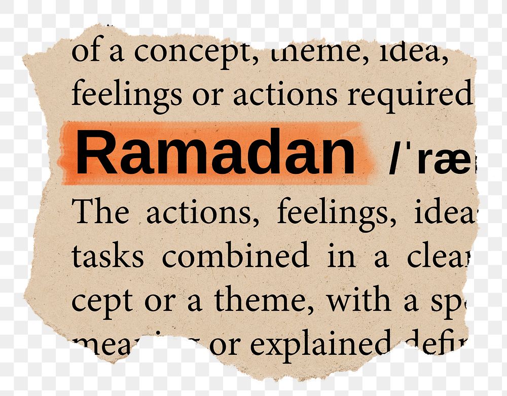 Ramadan png word sticker, torn paper dictionary, transparent background