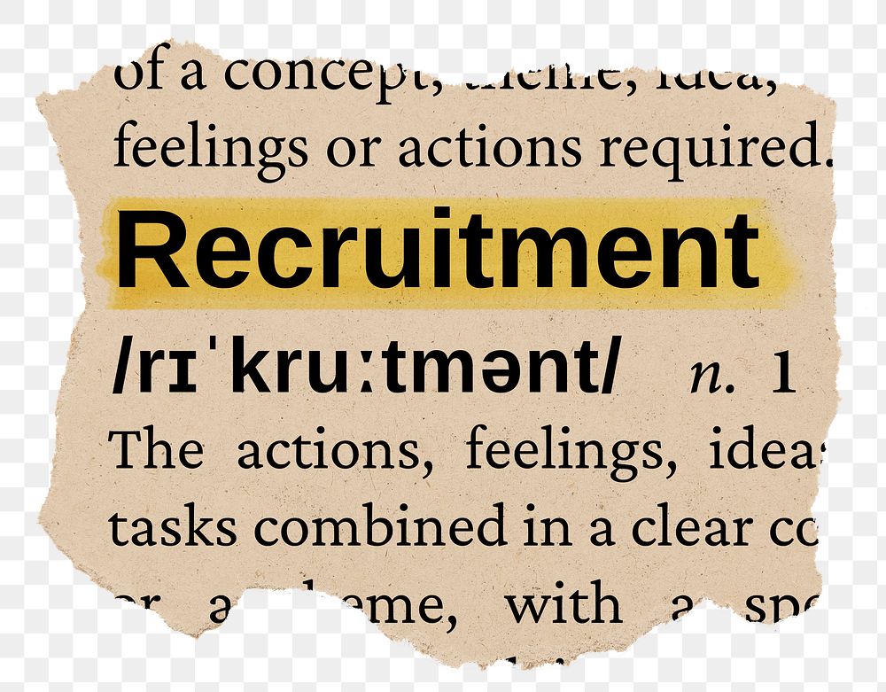 Recruitment png word sticker, torn paper dictionary, transparent background