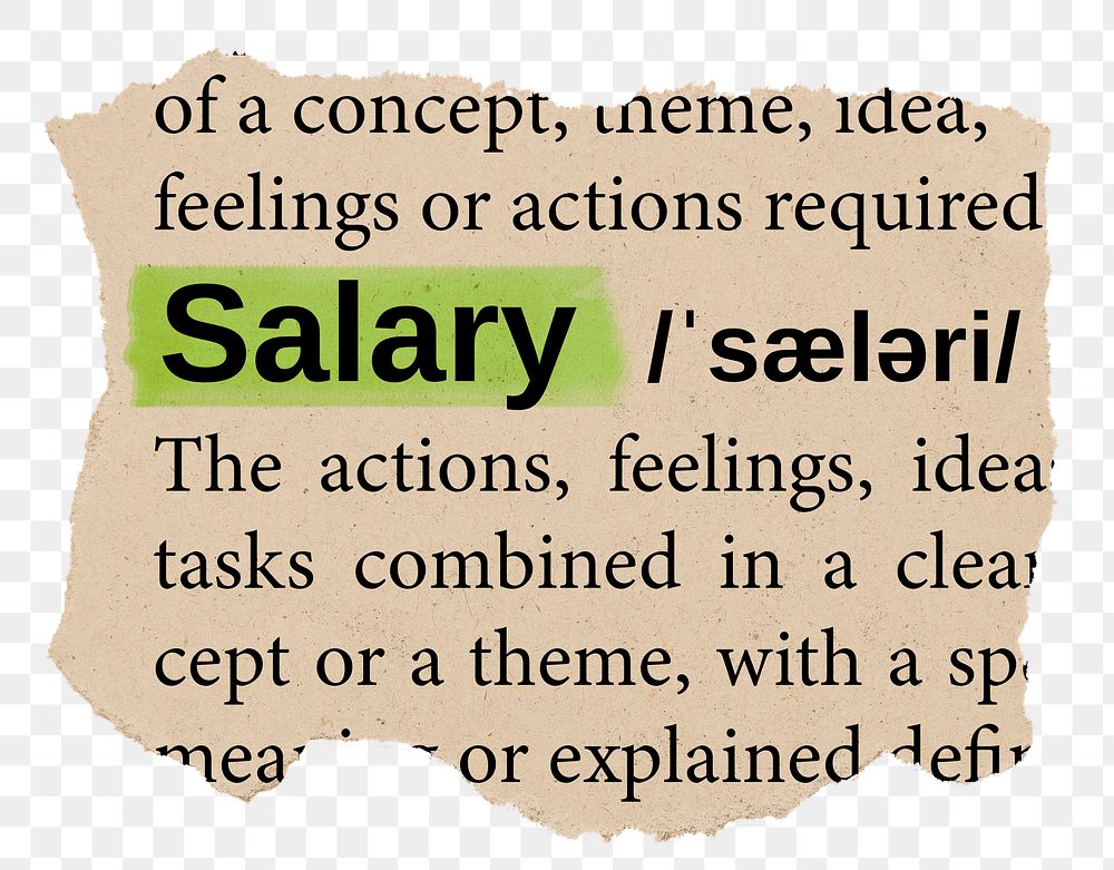 Salary png word sticker, torn paper dictionary, transparent background