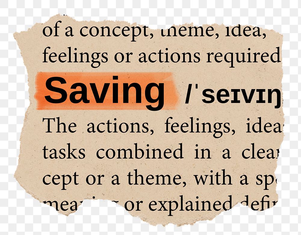 Saving png word sticker, torn paper dictionary, transparent background